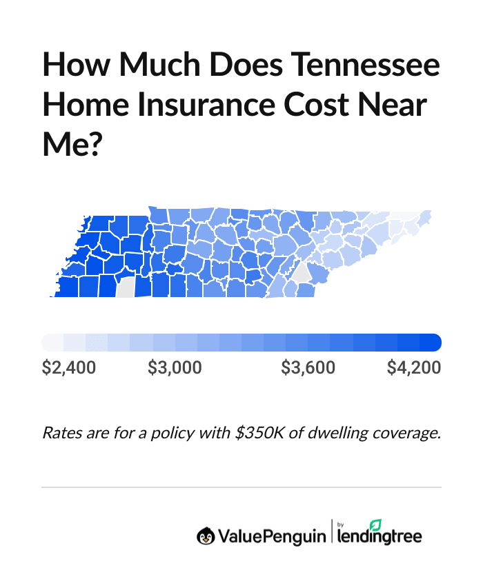Map comparing home insurance rates in Tennessee by county